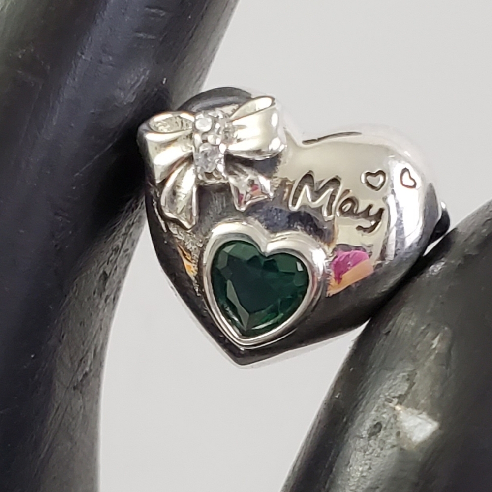 Sterling Silver 925 May Birthstone Emerald Charm or Pendant / PAIR PURCHASE AVAI